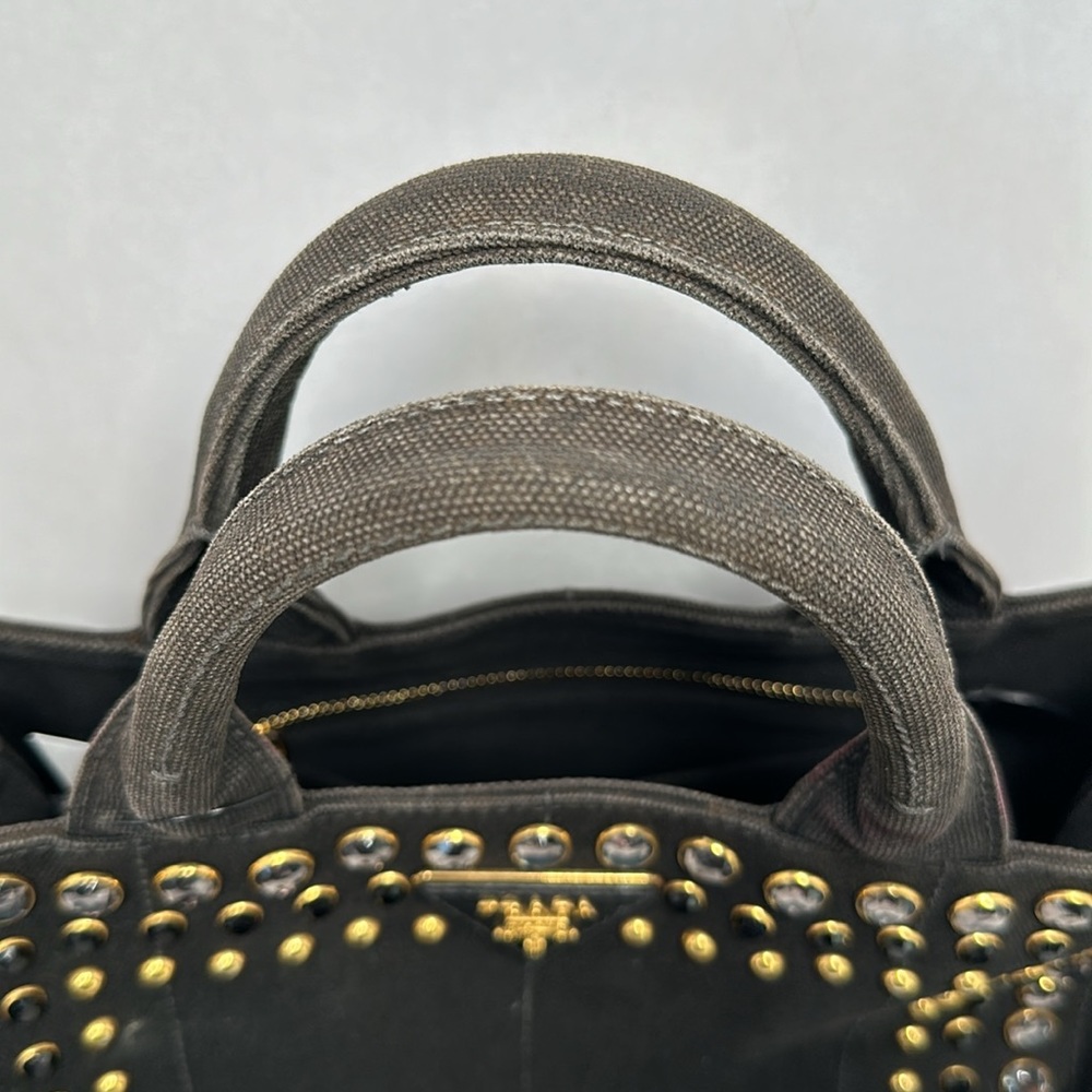 Authentic PRADA Canapa Bijoux Denim Tote/Crossbody- Black - Picture 17 of 17